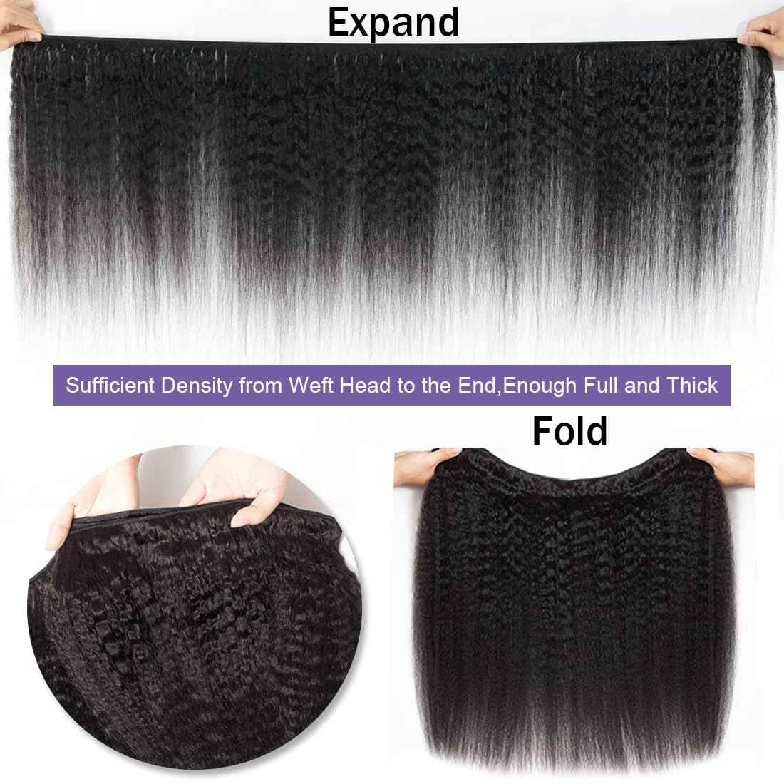 Kinky Straight Human Hair Bundles 1 Single Bundle 26 Inch 100% Unprocessed Brazilian Virgin 12A Yaki Straight Bundles Human Hair Weave Sew In for Black Women Natural Color