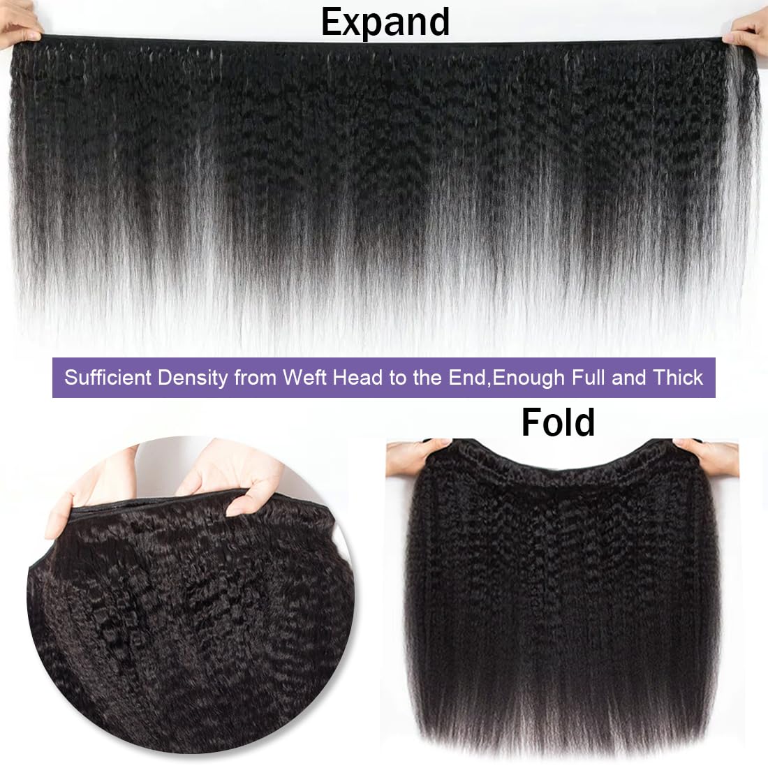 Kinky Straight Human Hair Bundles(14 16 18 Inch)100% Unprocessed Brazilian Virgin Human Hair 12A Yaki Straight 3 Bundles Hair Weft Sew In for Black Women Natural Color