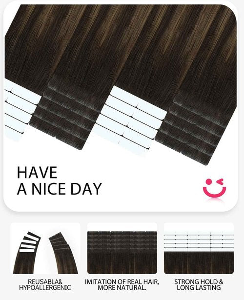 Youngsmile Invisible Tape in Hair Extensions Human Hair #2/6/18 Dark Brown to Dirty Blonde 20pcs 45g 20 Inch Invisi Edge Tape in Hair Extensions Human Hair Remy Seamless Tape ins (#2/6/18,20'')