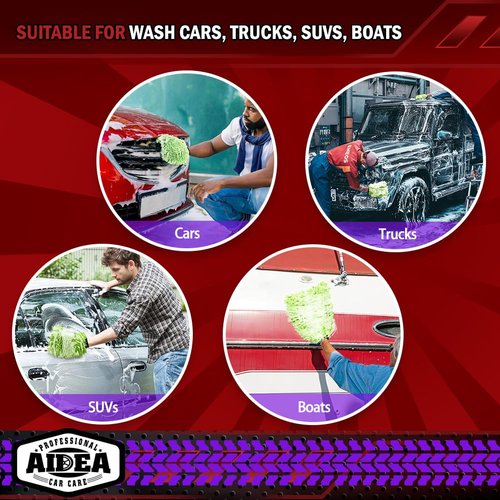 AIDEA Car Wash Mitt Microfiber, 1PK-Scratch-Free& Lint-Free, Premium Chenille Microfiber Mitt Car Wash Brush-Green Regular Size (7.12''X10.14'')