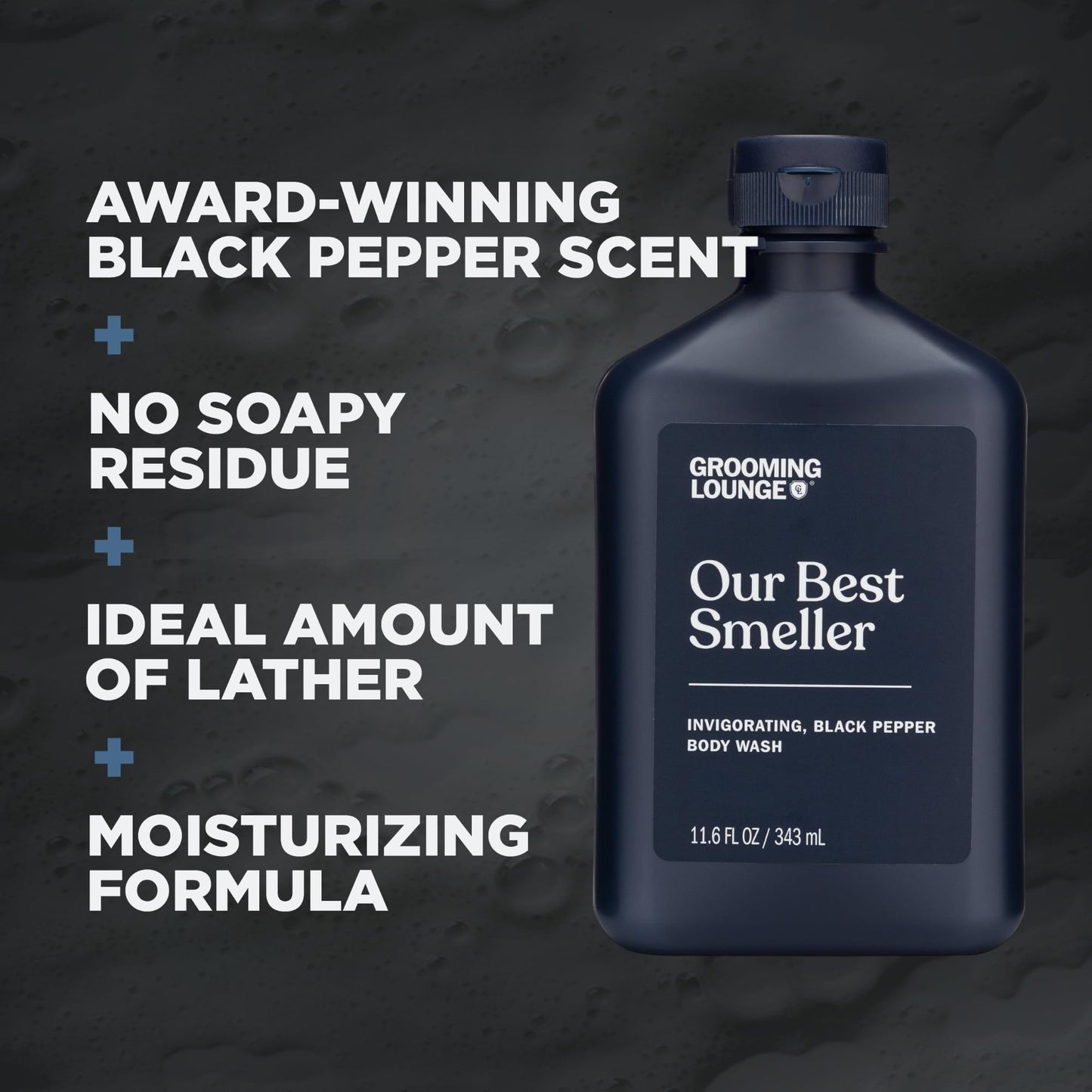 Grooming Lounge Our Best Smeller Body Wash - Moisturizing, Clarifying Travel Shower Scrub - Fresh, Classic, Suave Fragrance of Acai, Aloe Vera, Seaweed, and Black Pepper - Dry Skin Defense - 3 pack