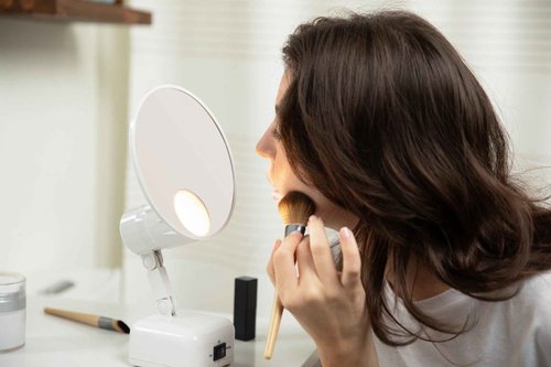 Floxite FL-615-2 15X magnifying mirror with light, Lighted travel makeup mirror with light and magnification, Round, LED, Tabletop, Portable vanity mirror for desk bathroom, electric plug in, personal