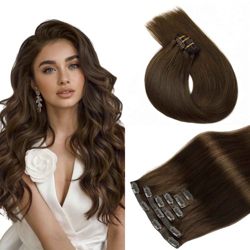 Worldstar Invisible Clip in Human Hair Extensions 18 Inch 130g 6pcs #4 Medium Brown Seamless Clip in Extensions Remy Hair Invisible PU Skin Weft Extensiones De Cabello Human (pu#4-18）