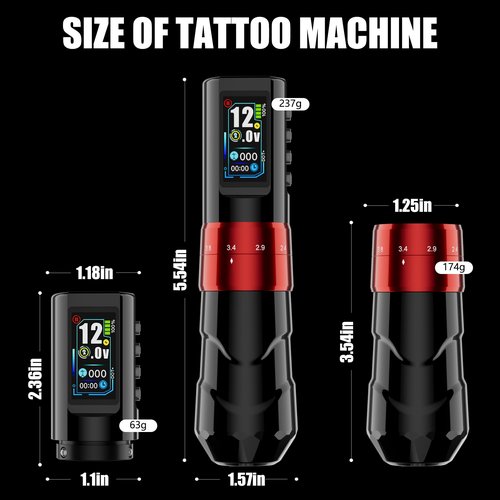 Tuffking Tattoo Kit - Wireless Tattoo Gun Kit, Professional Rotary Tatoo Pen Machine with 6 Strokes Length,1600mAh Battery, 20pcs Cartridge Needles for Artist and Beginners Tattoo Supplies(Red)