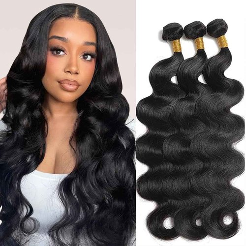 XEILOHO 12A Body Wave Bundles Human Hair 16 18 20 inch Brazilian Virgin Human Hair Bundles 100% Unprocessed Human Hair Body Wave Weft Extensions Quick Weave Natural Black(300g）