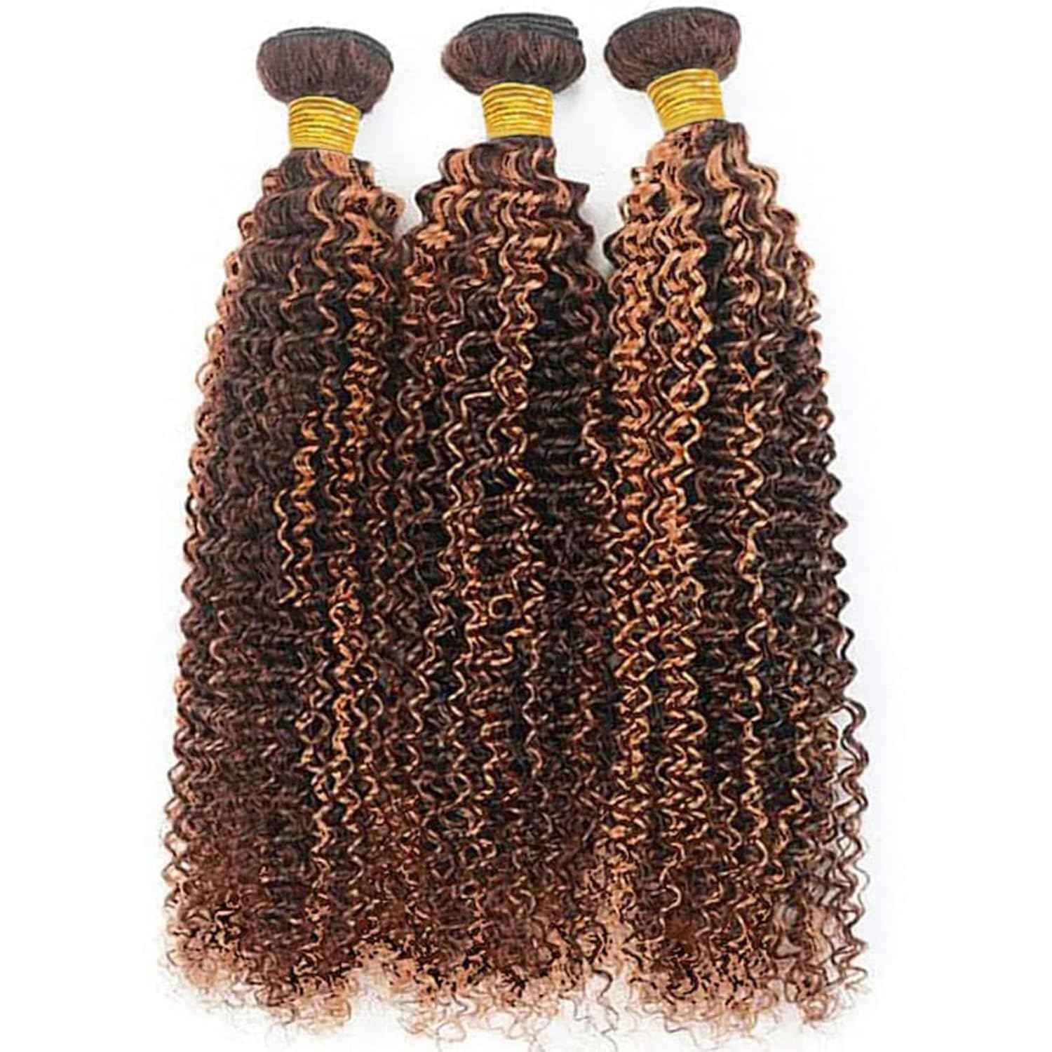 Giginger Jerry Curly Human Hair Bundles 22 24 26 Inch Brazilian Chocolate Brown Highlight P4/30 Jerry Curly Bundles Human Hair 100% Unprocessed Raw Quick Weave Hair for Black Women