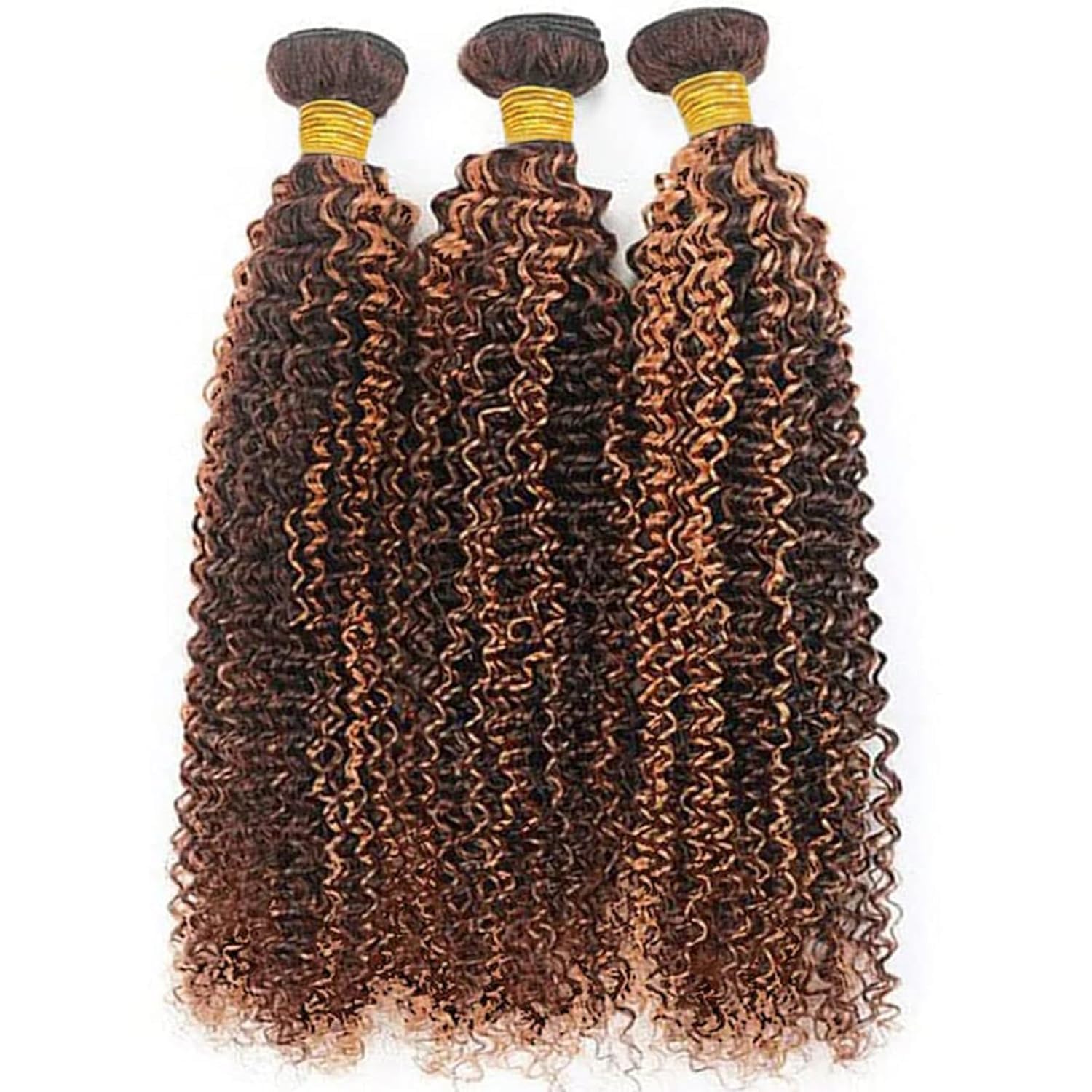 Giginger Jerry Curly Human Hair Bundles 18 20 22 Inch Brazilian Chocolate Brown Highlight P4/30 Jerry Curly Bundles Human Hair 100% Unprocessed Raw Quick Weave Hair for Black Women