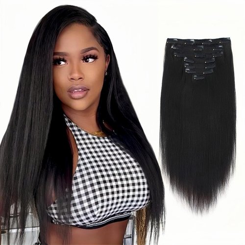SixStarHair 20inch Italian Yaki Straight Clip In Hair Extensions 120g per Pack Long and Thick Premium Textured Hair Extensions For Black Women Remy Virgin Human Hair Clip Ins