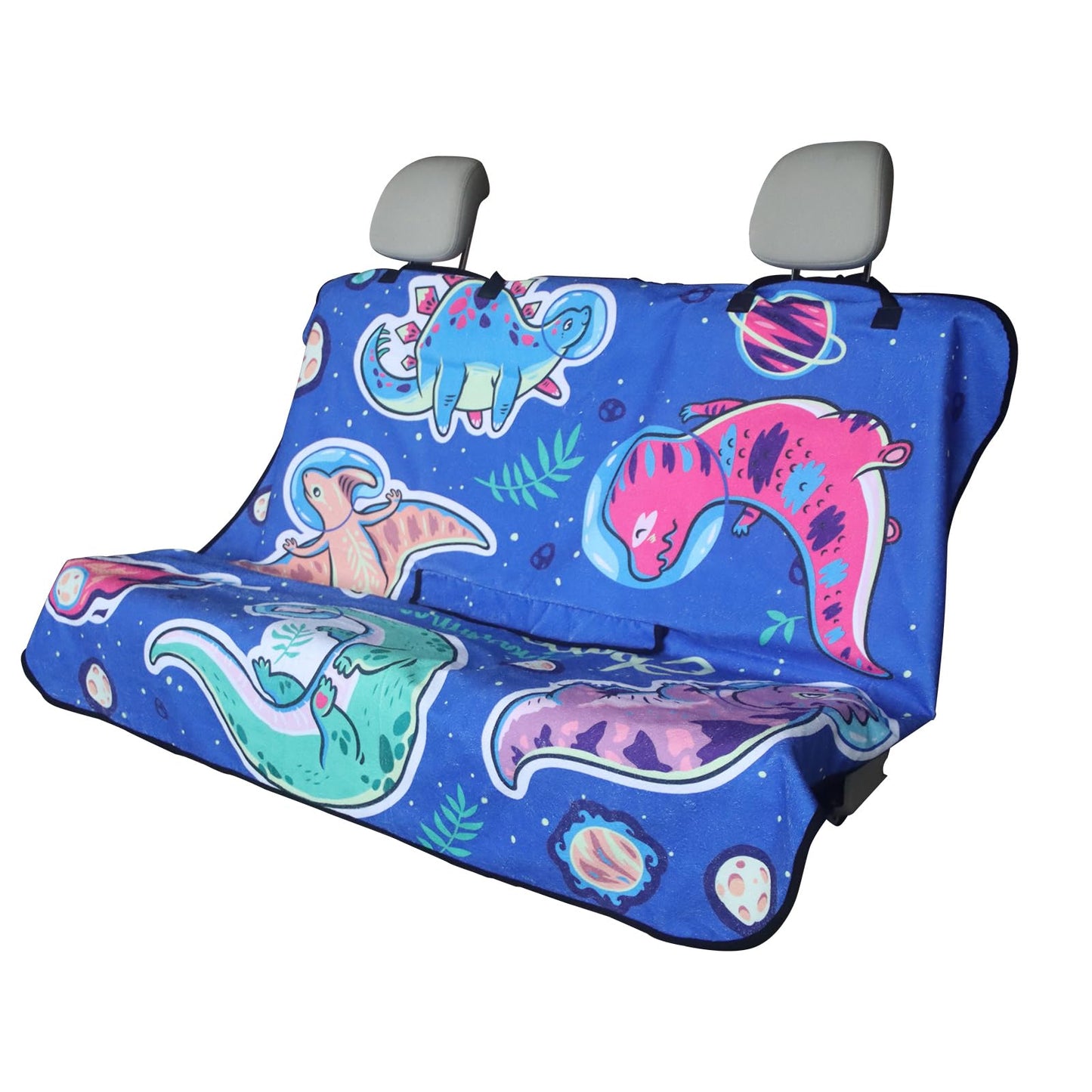 LoyaGour Back Seat Cover for Car Trucks Van SUV,Waterproof Rear Bench Towel Seat Covers for Dogs and Kids,Automotive Backseat Protector (Cartoon Dinosaur)