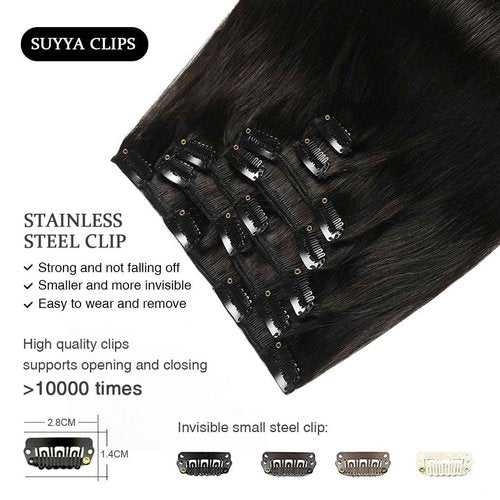 SUYYA Clip in Hair Extensions Real Human Hair,Hair Extensions Clip ins Straight Human Hair Clip ins Double Weft Natural Black Human Hair Clip in Extensions 7pcs 120g (22 inches #1B Off Black)