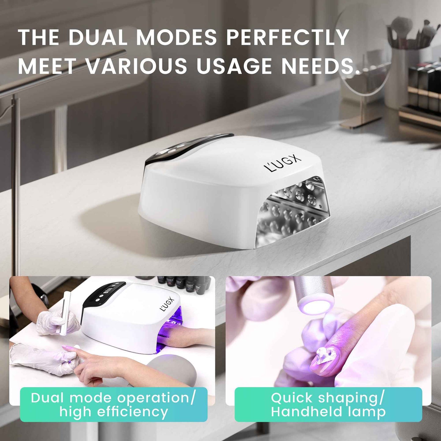 L'UGX 2 in 1 UV LED Nail Lamp, Rechargeable UV Light for Gel Nails, Coredless Nail Dryer with Handheld Gel Light for Nail Polish, Perfect for Home Salon Manicure