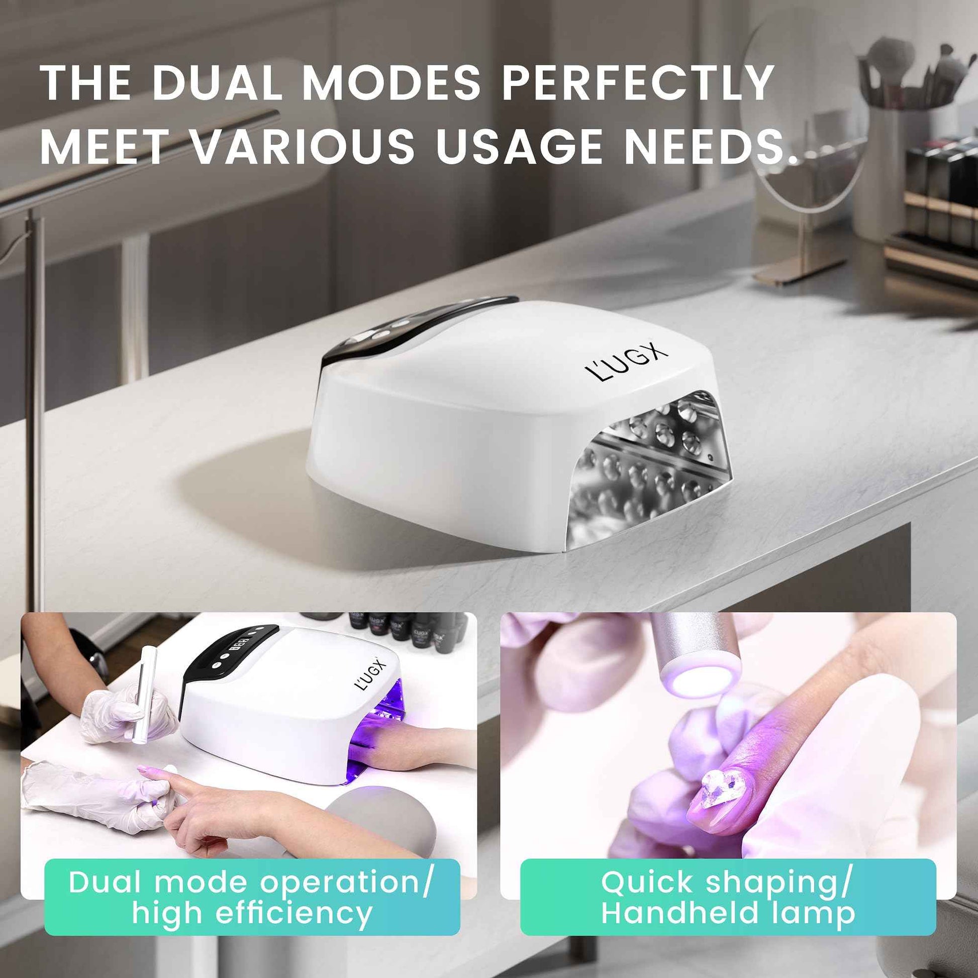L'UGX 2 in 1 UV LED Nail Lamp, Rechargeable UV Light for Gel Nails, Coredless Nail Dryer with Handheld Gel Light for Nail Polish, Perfect for Home Salon Manicure