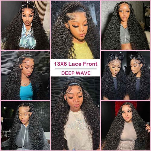 EGOTOI 250% Density Curly HD Transparent Lace Front Wigs Human Hair Deep Wave 13x6 Lace Front Wigs Human Hair 20 Inch Bleached Knots Pre Plucked with Baby Hair for Women 100% Remy Hair Natural Color