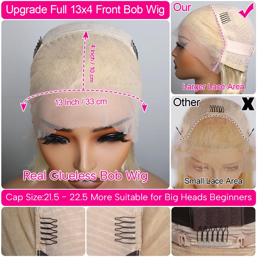Honey Blonde Bob Wig Human Hair 13x4 HD Lace Frontal Glueless Wigs Human Hair for Black Women 180 Density Pre Plucked 100% Brazilian Virgin Blonde Wigs Human Hair - 14 Inch Skinlike 613 Bob Wig