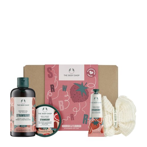 The Body Shop Nourish & Flourish Strawberry Body Care Gift Set, Vegan, 4-Piece Gift Set