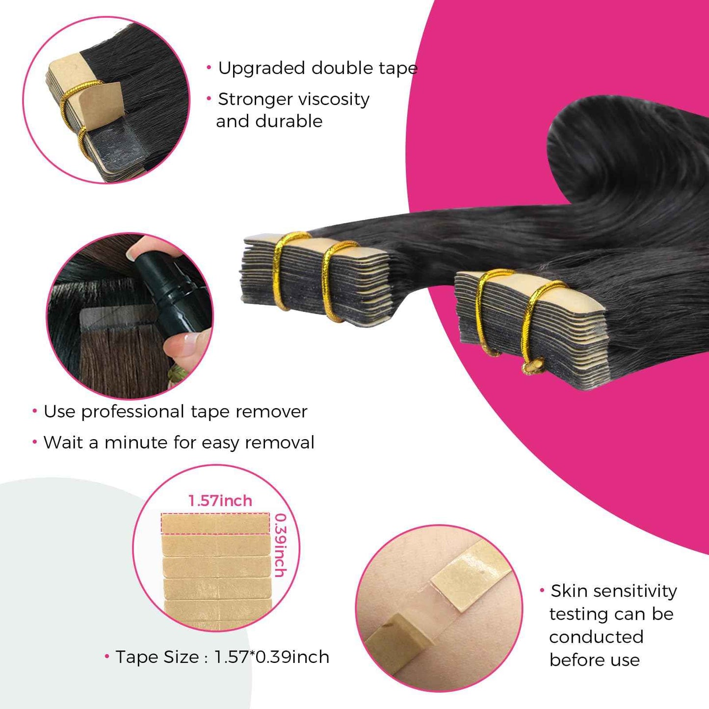 Lashey Tape in Hair Extensions Human Hair 40pcs 100g/pack 22 Inch Body Wave Natural Black Soft and Invisible Hair Extensions