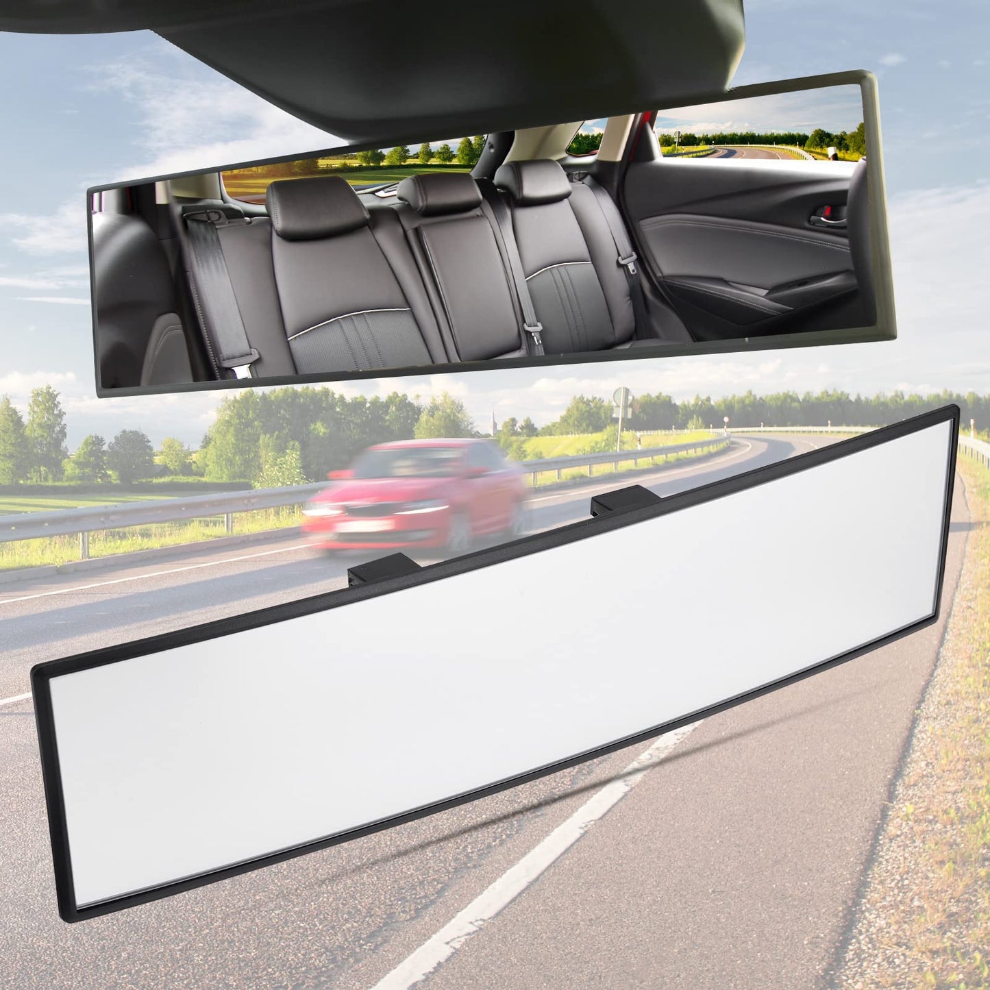 JOYTUTUS Rear View Mirror, Universal 11.81 Inch Panoramic Convex Interior Clip-on Wide Angle Mirror to Reduce Blind Spot Effectively for Car SUV Trucks -Clear
