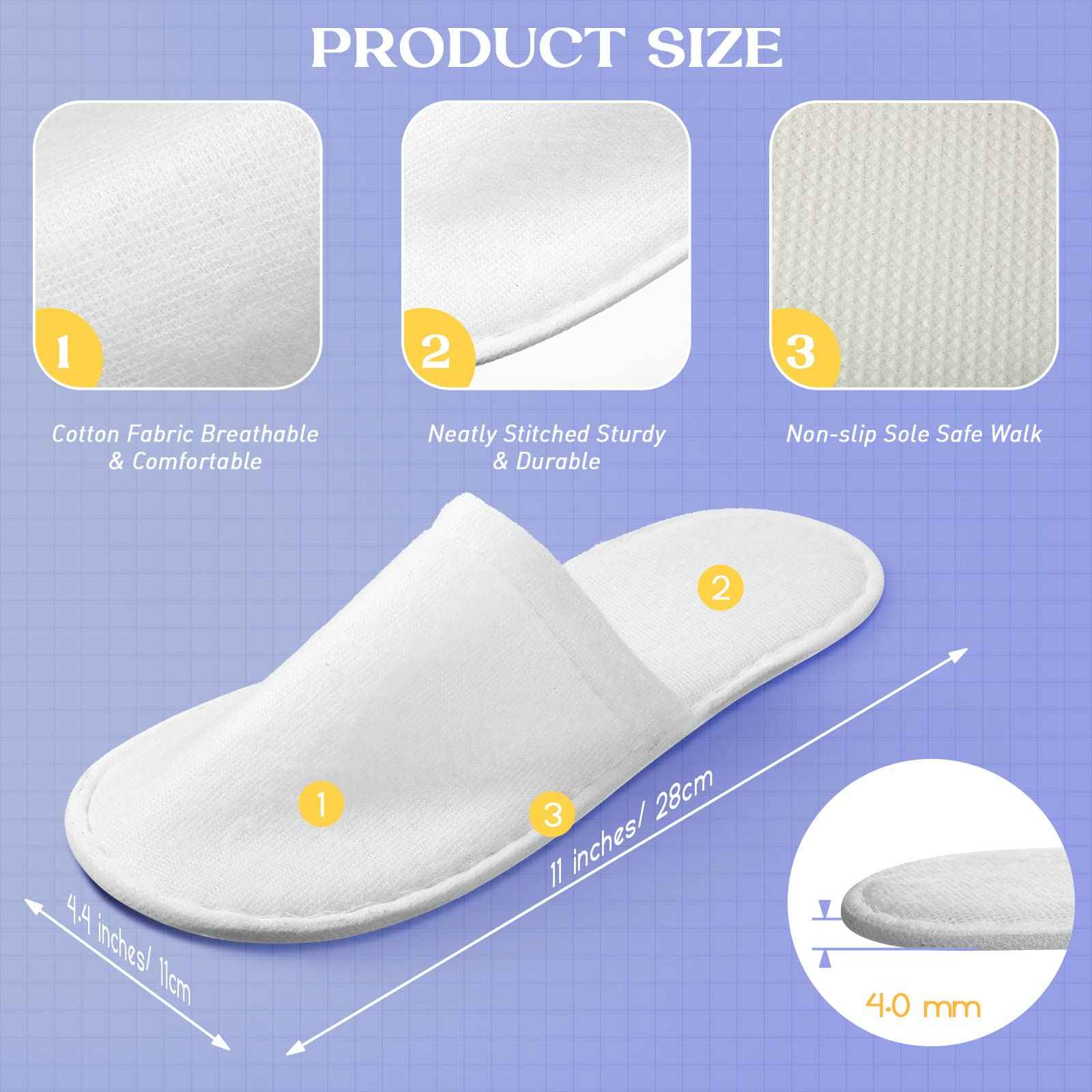 JaGely 120 Pairs Bulk Disposable Slippers Non Slip Hotel Spa Slippers Fluffy Closed Toe for Home Indoor Wedding Travel Party Guests Men Women(White)