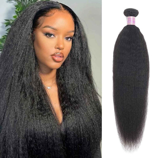 Kinky Straight Human Hair 1Bundles 20Inch Yaki Straight Human Hair Extensions 100% Unprocessed Brazilian Virgin Kinky Straight Human Hair For Black Women Natural Black (20Inch, 1 Bundles)