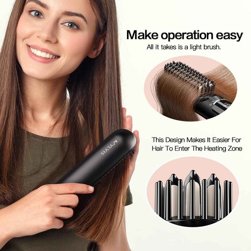 Upgraded safety lock, travel portable wireless hair straightener, LED high-definition digital display, negative ion hair care, 6 kinds of temperature adjustment, mini electric hairbrush, gift for girl