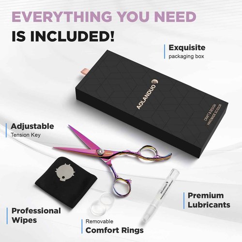 AOLANDUO Pink Professional Hair Scissors - VG10 Steel, Offset Handle, Case, Oil, Cloth - 1 Count, 6 in