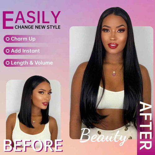 Clip in Hair Extensions Real Human Hair 16 Inch 95g 7pcs Invisible Seamless Real Hair Clip In Hairpiece, Double Layer Woven Real Hair, Specially Designed for Women, 1B Natural Black