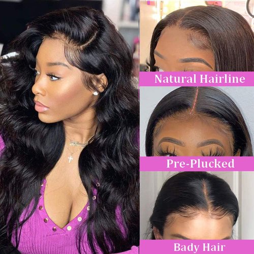 SANLOTIE Body Wave Lace Front Wigs Human Hair 24 Inch 13x4 HD Transparent Lace Frontal Wig Pre Plucked with Baby Hair 180% Density Brazilian Wigs for Black Women Natural Color (24 Inch)