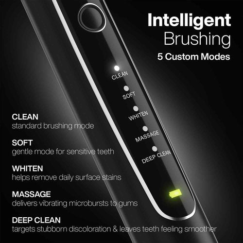 Aquasonic Black Series PRO UV – Ultra-Whitening Electric Toothbrush – 5 Modes & Smart Timers – UV Sanitizing Base, Premium Travel Case & 6 Proflex Brush Heads – ADA Accepted
