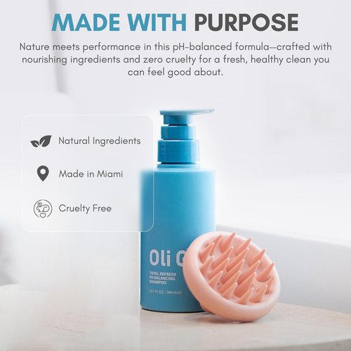Oli G Total Refresh pH Balancing Shampoo – Lightweight Daily Cleanser for All Hair Types – With Marula Oil, Shea Butter & Quinoa Protein – Hydrating, Anti-Frizz Formula – 33.8 fl oz
