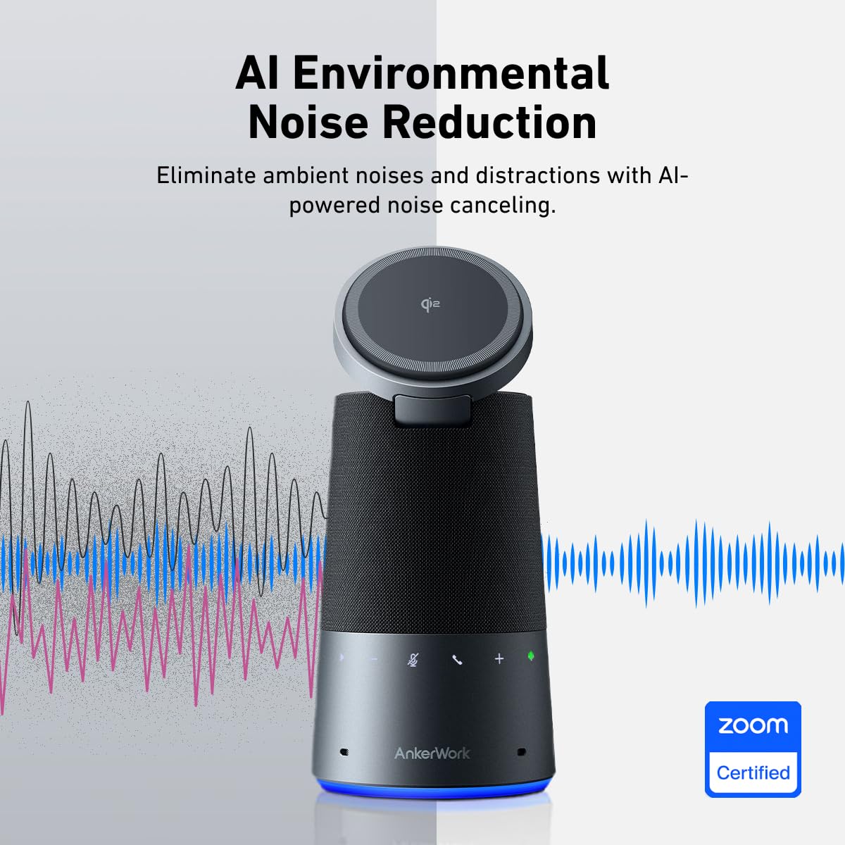 Anker PowerConf C200 & AnkerWork S600 All-in-One Speakerphone, Bluetooth Speaker with Microphone, Qi2 15W Wireless Charging, AI Noise Cancelling, 70° Adjustable Magnetic Phone Stand, 360° Sound