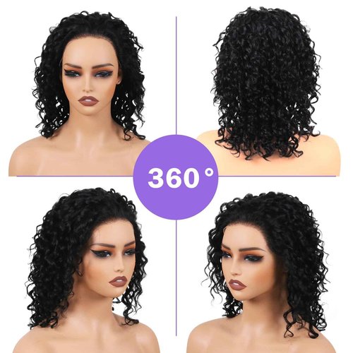 ManeMajesty 9x6 HD Lace Front Wig - 14 Inch Deep Wave 180% Density Glueless Wig for Black Women - Pre-Plucked Baby Hair & Pre-Cut Lace, Brazilian Virgin Human Hair, Natural Black 1B