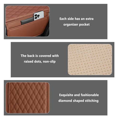 Upgraded Car Center Console Cover,Microfiber Leather Car Armrest Cover Cushion with 2 Storage Bags,Universal Car Armrest Storage Box Car Accessories for Most Vehicles (Brown)