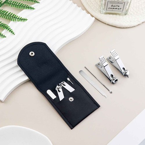 HAIFOTRVA 100 Sets Finger Nail Clipper Set Bulk,4 in 1 Black Adult Stainless Steel Travel Manicure Kit with Case Individually Wrapped Nail Clippers Bulk for Homeless,Hotel,Charity