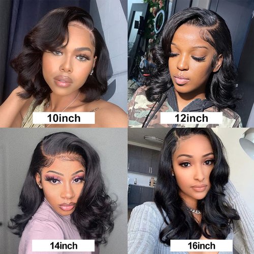 Cfaimity Lace Front Wigs Human Hair Short Bob Wigs 13x4 Body Wave Lace Frontal Wig Pre Plucked with Baby Hair 180% Density Black Women Brazilian Virgin Real Hair Natural Color 16Inch