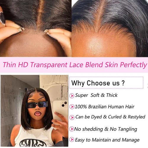 Karlami Wear and Go Glueless Wig Bob Wig Human Hair 180% Density HD Lace Closure Human Hair Glueless Wigs for Black Women 5x5 Closure Wigs Pre Plucked 16 Inch