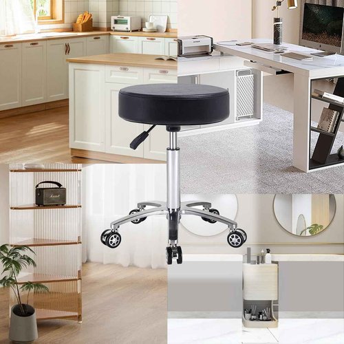 Antlu Rolling Stool Swivel Chair for Office Medical Salon Tattoo Kitchen Massage Work,Adjustable Height Hydraulic Stool with Wheels (Black)