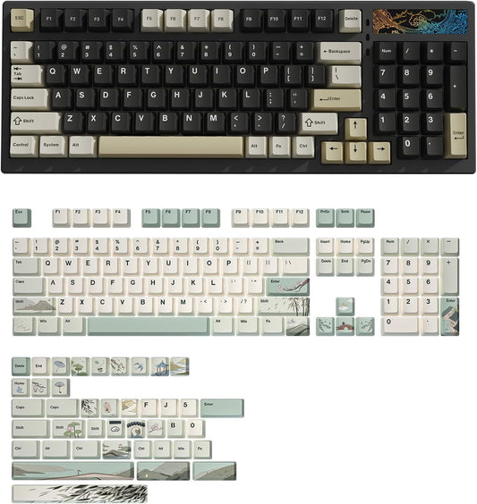 YUNZII YZ98 Gasket Mechanical 99 Key Hot Swappable Keyboard(Milk Switch, Black), Spring Tea Dye Sub PBT Keycaps(Cherry Profile, Spring Tea)