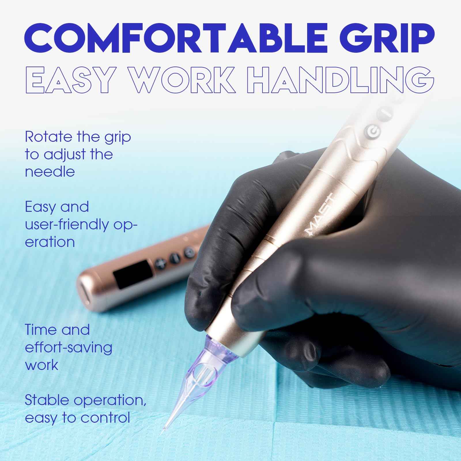 Mast Nano2 Tattoo Gun Cordless Tattoo Machine, 2 Batteries Power Supply, Super Light 66g, 1100mAh for 4 Hours (Champagne Gold)