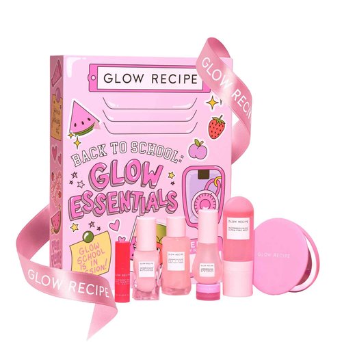 Glow Recipe Back to School Essentials Korean Skin Care Set - Watermelon Fine Mist, Dew Drops, PHA Facial Toner, Pink Juice Moisturizer, Strawberry Blur Drops, Glossy Balm & Compact Mirror (7 Count)
