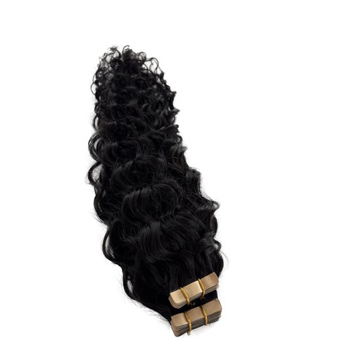 Invisible Tape in Hair Extensions Human Hair 24 Inch Water Wave Natural Black Tape in Extensions Human Hair 50grams 20pcs Full Head Curly Real Hair Extension Tape ins for Black Women