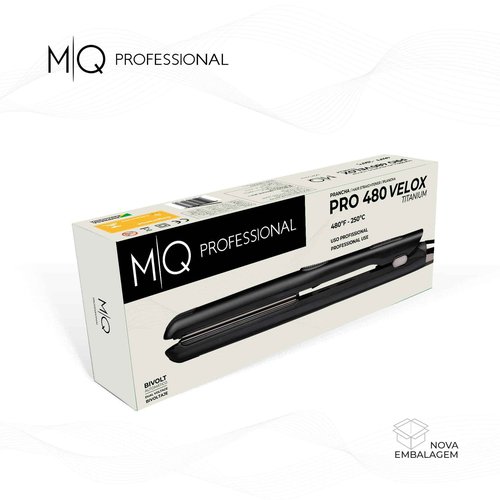 MQ Professional Hair Straightener - Pro 480 Velox Titanium Flat Iron - Brazilian Expertise - Fast Heating, Ergonomic Design – Ideal for Professional Use