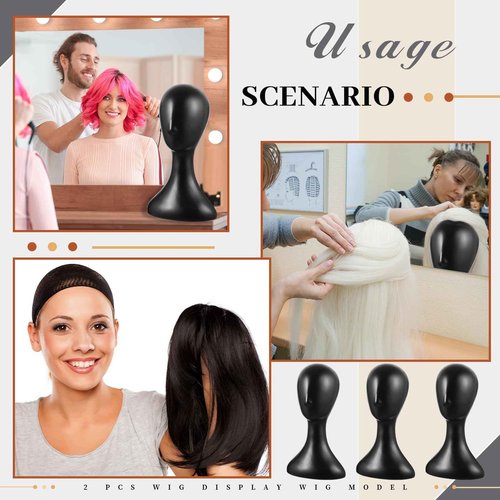 Leinuosen 4 Pcs 16 Inch Professional Mannequin Head Plastic, Realistic Durable Women Model Torso Styling for Wig, Making Styling, Hat, Mask, Headdress, Jewelry, Sunglasses Decor (Black)