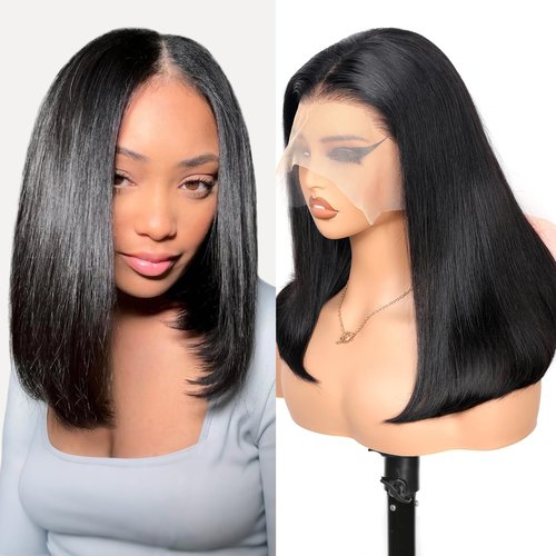 Smilenice 210% Density 13x6 Full Lace Frontal Bob Wig Human Hair 12A Brazilian Virgin Human Hair Pre Plucked HD Transparent Lace Glueless Wigs 14 Inch