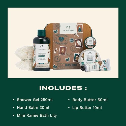The Body Shop Creamy & Dreamy Coconut Essentials Gift Set – Hydrating & Rejuvenating Skincare for Very Dry Skin – Vegan – 5 Items