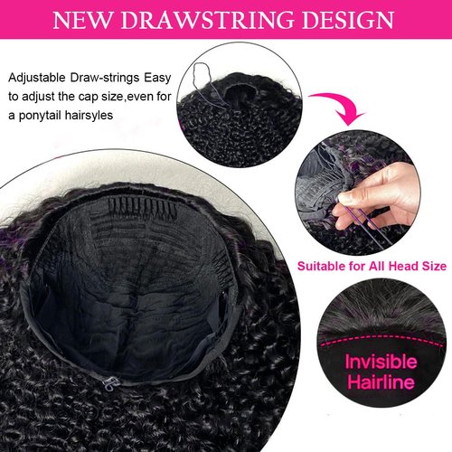 Jerry Curly Half Wig Human Hair 200 Density 3 In 1 Drawstring Seamless Flip Over Half Wigs 18 Inch Wear and Go Glueless Wigs Human Hair for Women Headband Wig Beginner Friendly Invisible Hairline