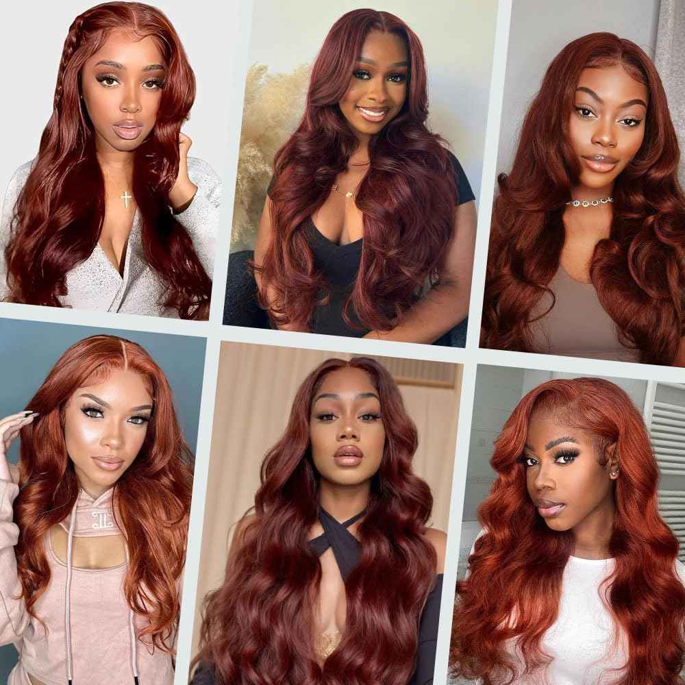 24 inch Reddish Brown Lace Front Wigs Human Hair 13x4 Body Wave HD Lace Frontal Wigs for Women 180 Density Auburn Colored Copper Red Pre Plucked with Baby Hair