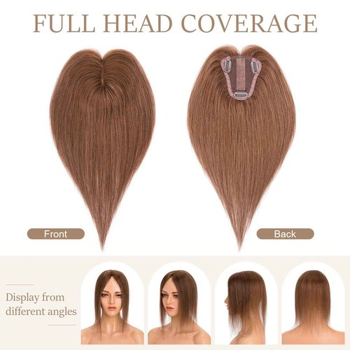 Rich Choices Hair Toppers for Women Real Human Hair 150% Density Clip in Silk Base No Bangs 100% Human Remy Toppper Realistic Scalp Pieces for Women with Thinning Crown 10 Inch #4 Medium Brown