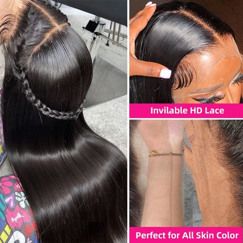 PERISMODA 13X6 Lace Front Wigs Human Hair Pre Plucked 30 Inch Straight Lace Front Wigs Human Hair 180% Density Glueless Transparent HD Lace Frontal Wigs Human Hair Wig for Women Natural Black Color