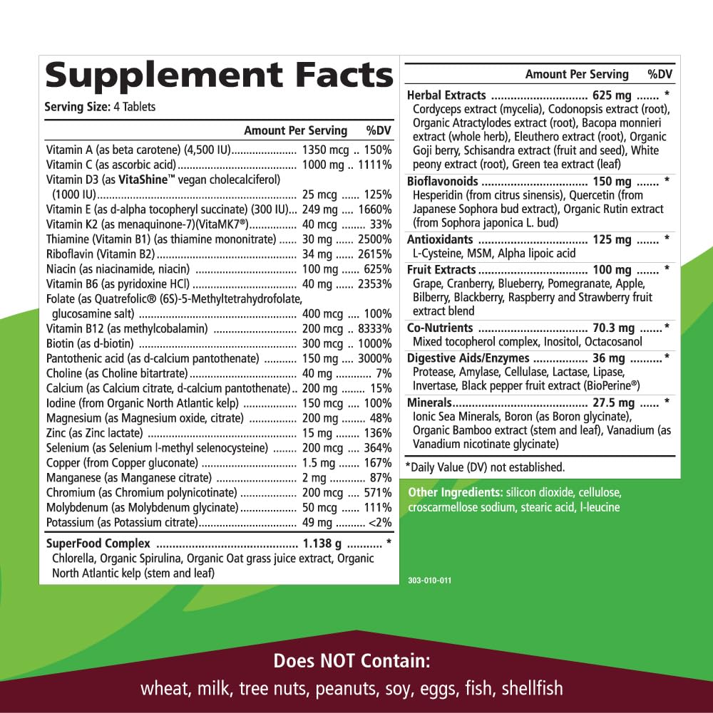 PURE ESSENCE LABS LifeEssence Multivitamin for Women and Men - Natural Herbal Supplement - Vitamin D, Vitamin D3, Vitamin B12, Biotin with Whole Foods (240 Tablets)