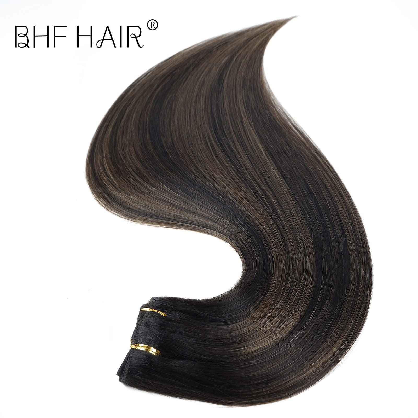 18" Clip in Remy Human Hair Extensions Balayage Dark Brown to Maroon Brown Human Hair Extensions, Double Weft Thickness to Ends, 100% Female Extensions, 6 Pack 70g / 2.45oz.